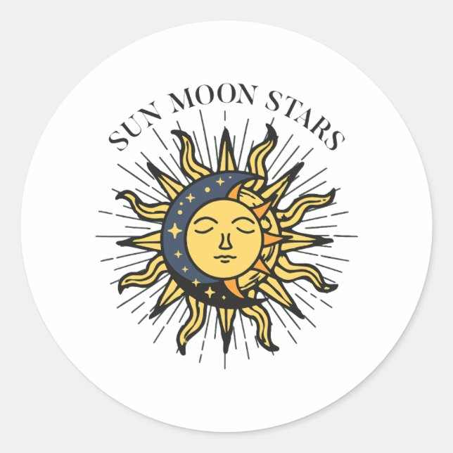 Sun Moon Stars Classic Round Sticker (Front)
