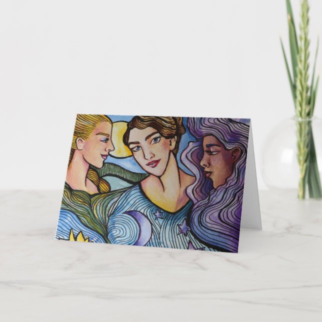 Sun Moon Stars Feminine Art                        Card (Front)