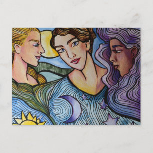 Sun Moon Stars Feminine Art Holiday Postcard