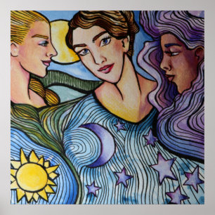 Sun Moon Stars Feminine Art                        Poster