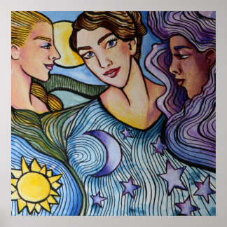 Sun Moon Stars Feminine Art Poster