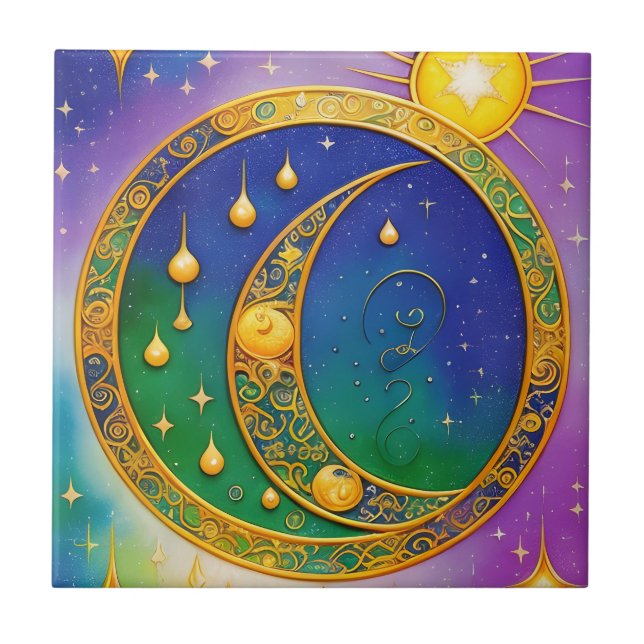 Sun, Moon, Stars, Filigreed Jewel Colours Tile (Front)
