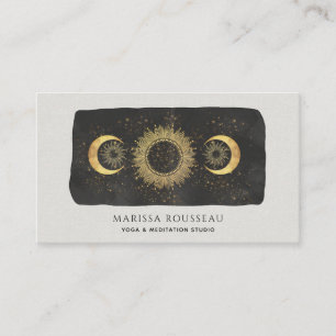 Sun Moon Stars Gold Black Yoga Studio Business Car Card