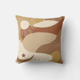 Sun moon stars neutral abstract landscape cushion