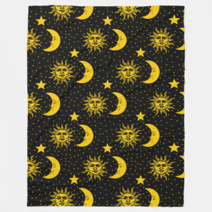 Sun Moon Stars Pattern Fleece Blanket