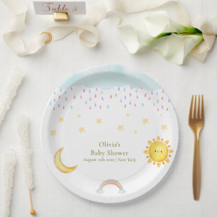 Sun Moon Stars Rainbow Raindrop Baby Shower Paper Plate