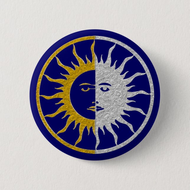 SUN & MOON Symbol - gold silver 6 Cm Round Badge (Front)