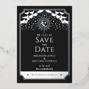 Sun Moon Tarot Wedding Silver Black Save the Date