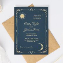 Sun & Moon Vintage Blue Wedding Invitation