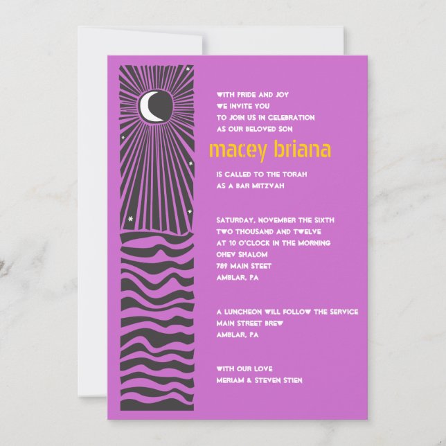 SUN MOON WATER Bar Bat Mitzvah Invitation (Front)
