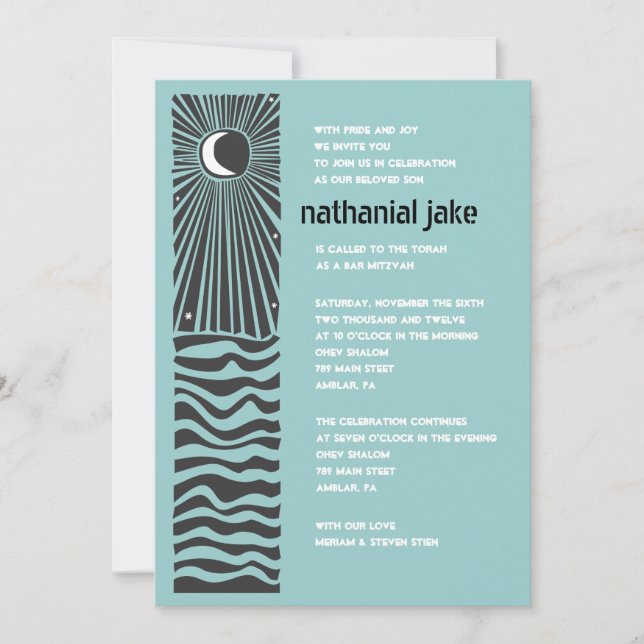 Sun Moon Water Bar Bat Mitzvah Invitation (Front)