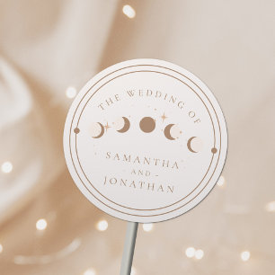 Sun & Moon Whimsical Hand Drawn Celestial Wedding Classic Round Sticker