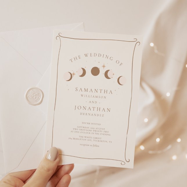 Sun & Moon Whimsical Hand Drawn Celestial Wedding Invitation (Creator Uploaded)