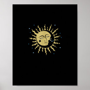 Sun Moon With 90s Witch Whimsigoth Aesthetic Poster