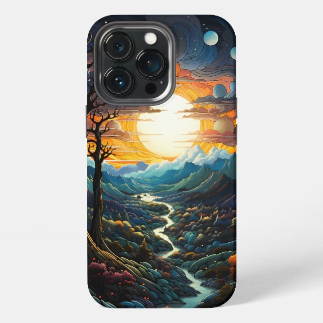 Sun Mountain River In Pointillism iPhone Case (Back)