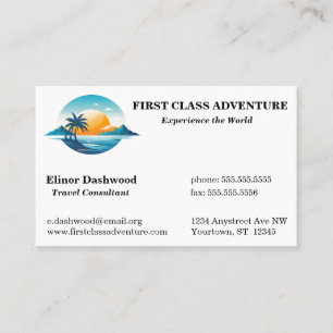 Sun Mountains Trees Circle Logo Travel Agency Business Card