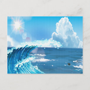 Sun on Ocean Wave with Cloudy Blue Sky Postcard