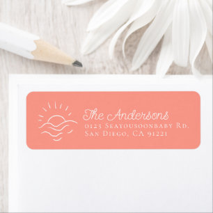 Sun on Ocean Waves Pink Return Address
