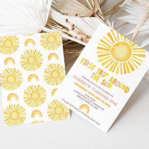 Sun Orange First Trip Around the Sun 1st Birthday Invitation