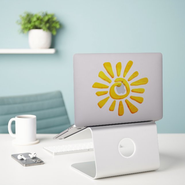 Sun orange yellow drawing texturised tribal (Laptop On Desk)