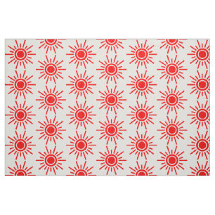 Sun Pattern 02 - Red on White Fabric