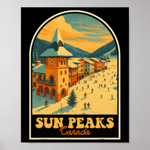 Sun Peaks Canada Vintage Design Retro Ski Village Poster