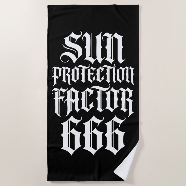 Sun Protection Factor 666 Gothic Typography Design Beach Towel (Front)