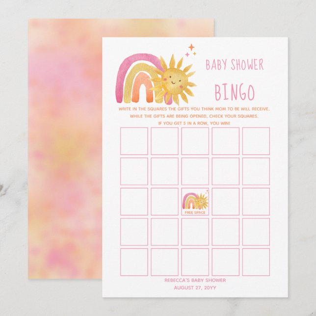 Sun | Rainbow Sunshine Baby Shower Bingo Invitation (Front/Back)