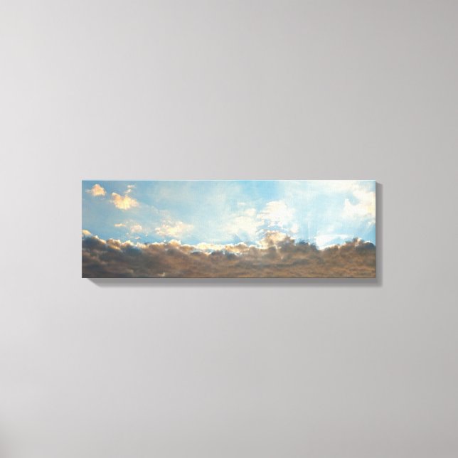 Sun Rays and Blue Clouds Sky Panorama Landscape Canvas Print (Front)