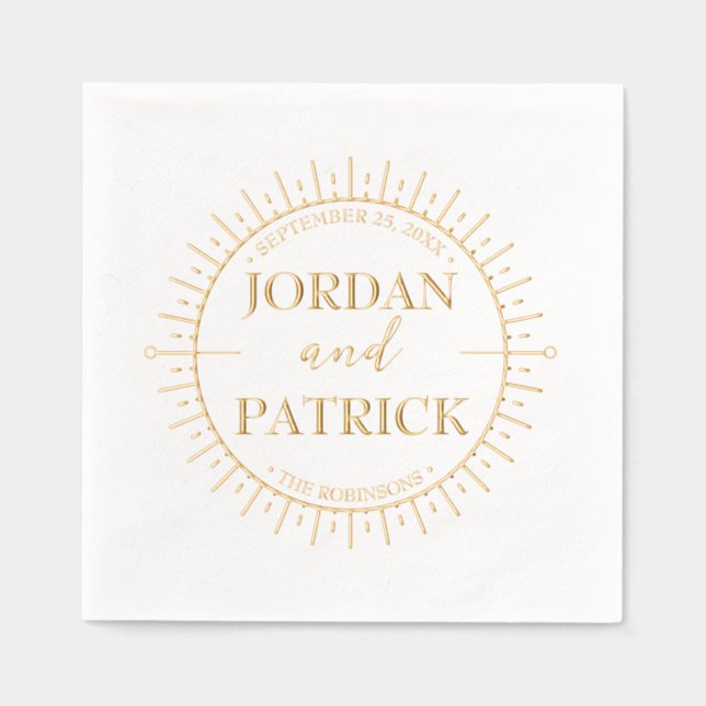 Sun Rays Celestial Personalised Wedding Napkins (Front)