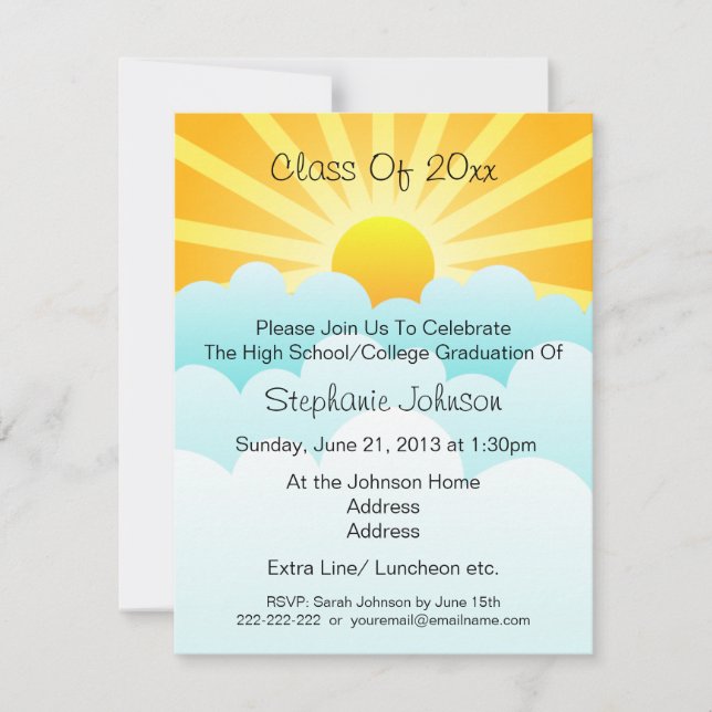 Sun Rays Clouds Celebration Graduation Party Invitation (Front)