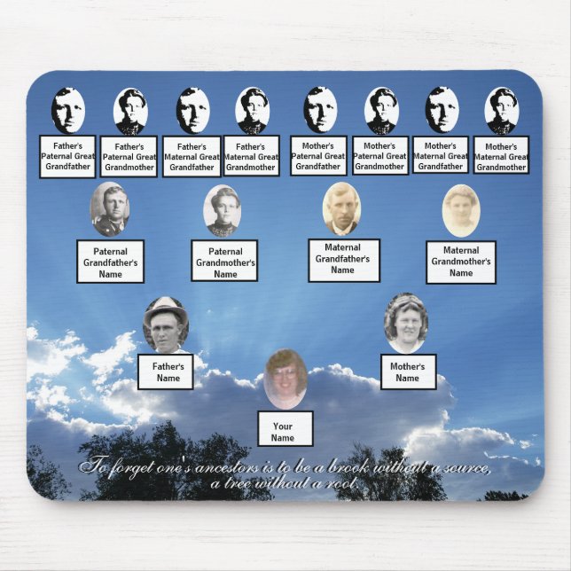 Sun Rays Family Tree Photos Ancestor Quote Mouse Mat (Front)