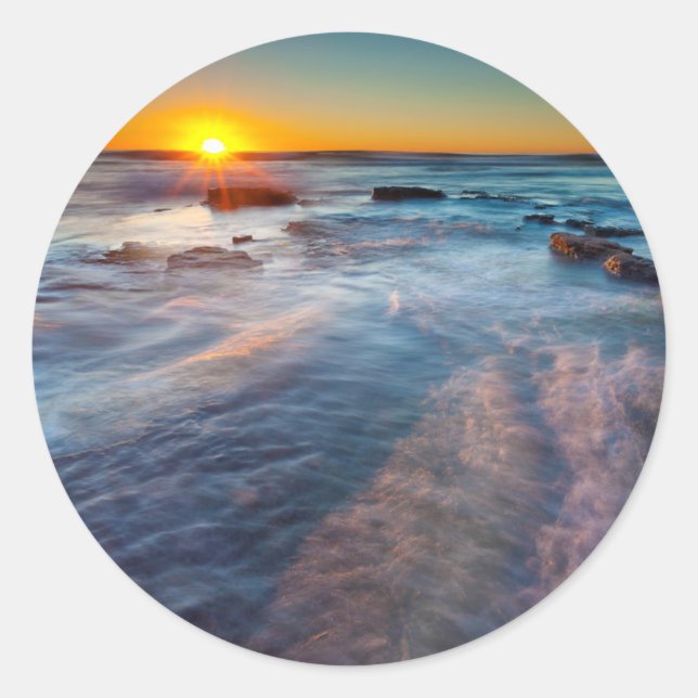 Sun rays illuminate the Pacific Ocean Classic Round Sticker (Front)