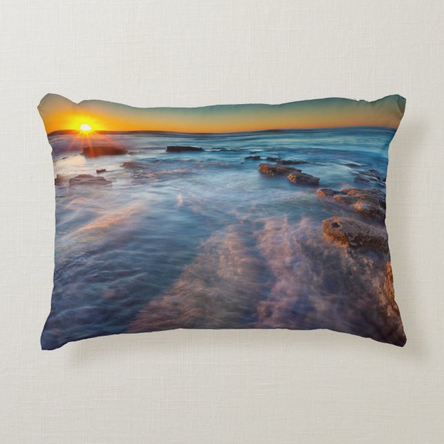 Sun rays illuminate the Pacific Ocean Decorative Cushion (Front)