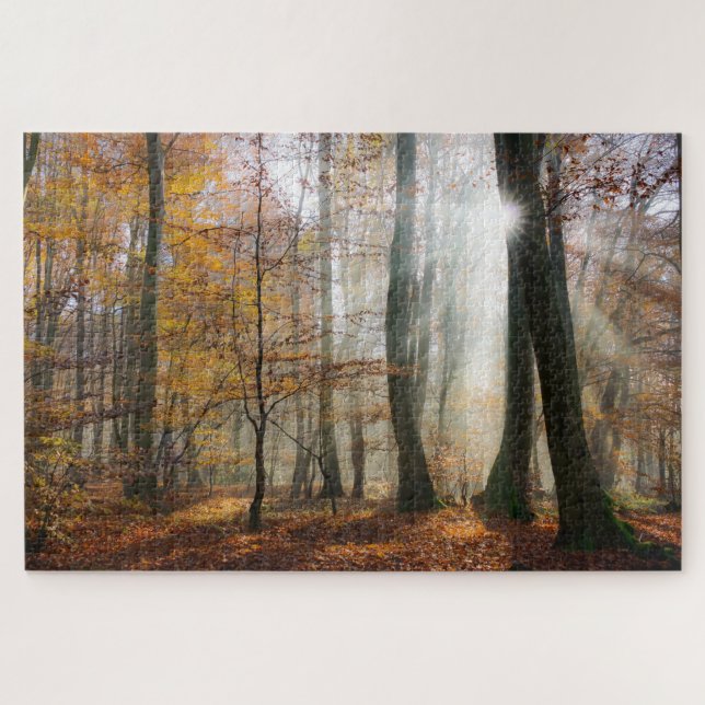 Sun Rays Mystic Misty Forest Jigsaw Puzzle (Horizontal)