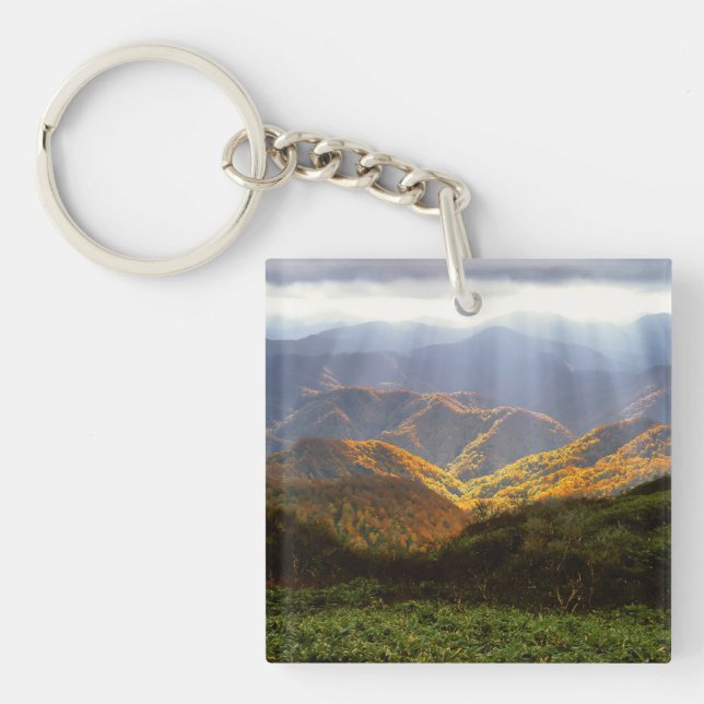 Sun Rays Over Shirakami-Sanchi Mountains Key Ring (Front)