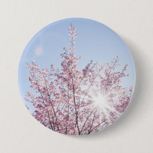 sun rays pass through pink flowers of a wow tree 7.5 cm round badge