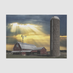 Sun Rays Pouring Out on Red Barns After a Storm Tissue Paper