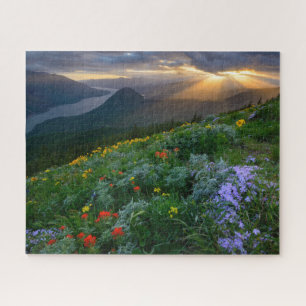 Sun Rays Shine on Wildflowers on Dog Mountain Jigsaw Puzzle