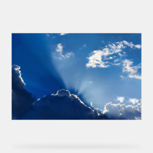 Sun Rays Wall Art Blue Sky Minimalist Clouds Acrylic Sign