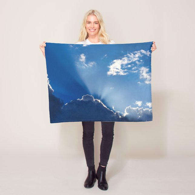 Sun Rays Wall Art Blue Sky Minimalist Clouds Fleece Blanket (In Situ)