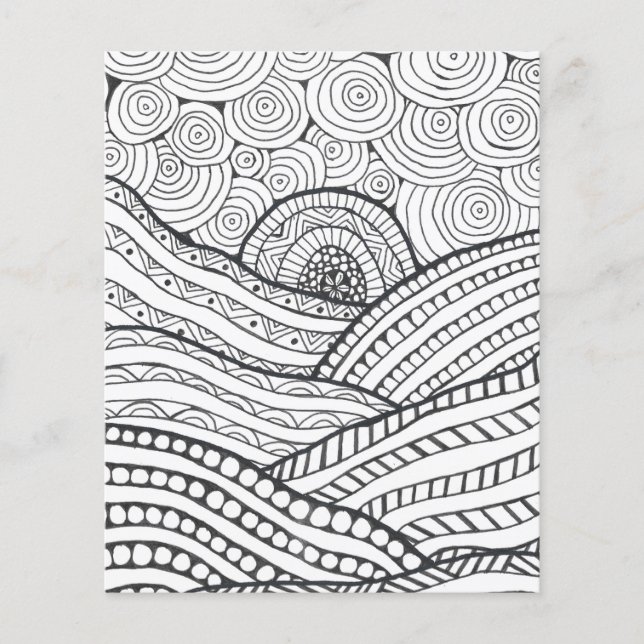Sun Rise Colouring Page | Line Art | Unique (Front)
