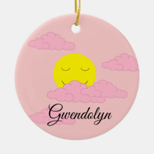 Sun Rising in Pink, Hazy Sky II Ceramic Tree Decoration