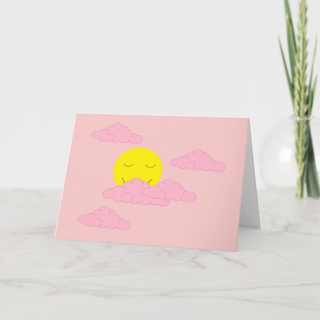 Sun Rising in Pink, Hazy Sky:  Light Pink Blank Card (Front)