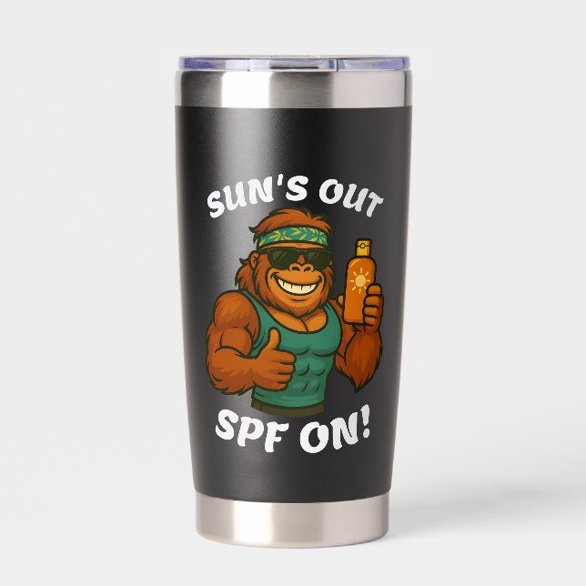 Sun’s Out SPF On – Funny Summer Orangutan Fitness  Insulated Tumbler (Front)