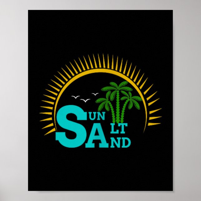 Sun Salt Sand Funny Beach Palm Tree Summer Poster (Front)