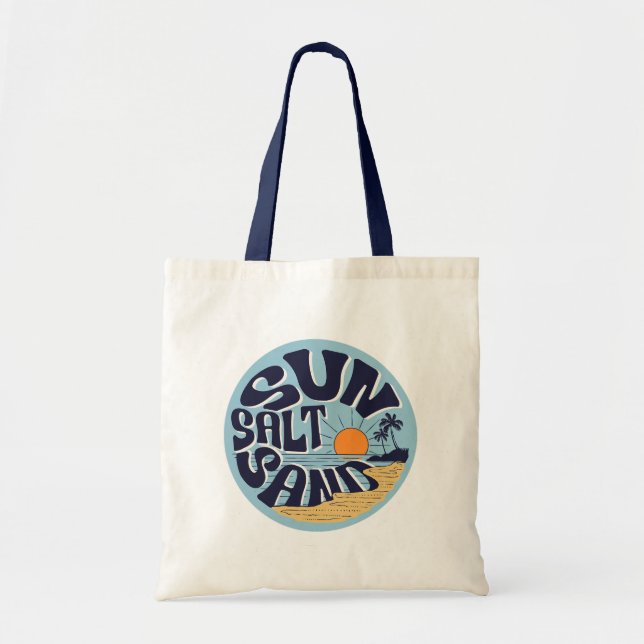 Sun Salt Sand Retro Beach Sunset Tote Bag (Front)