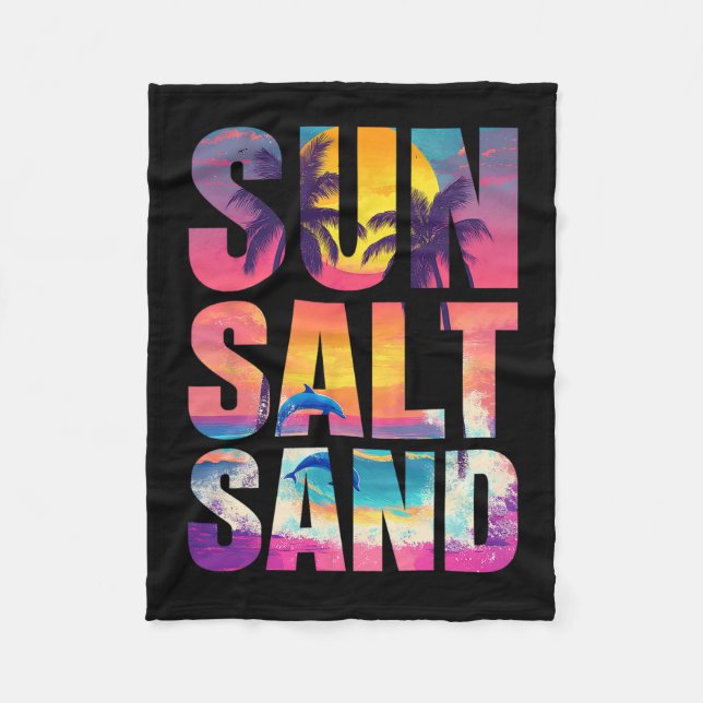 Sun Salt Sand Summer Beach Vibes Family Vacation R Fleece Blanket (Front)