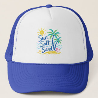 Sun Salt Sand – Tropical Beach Palm Tree Summer Trucker Hat