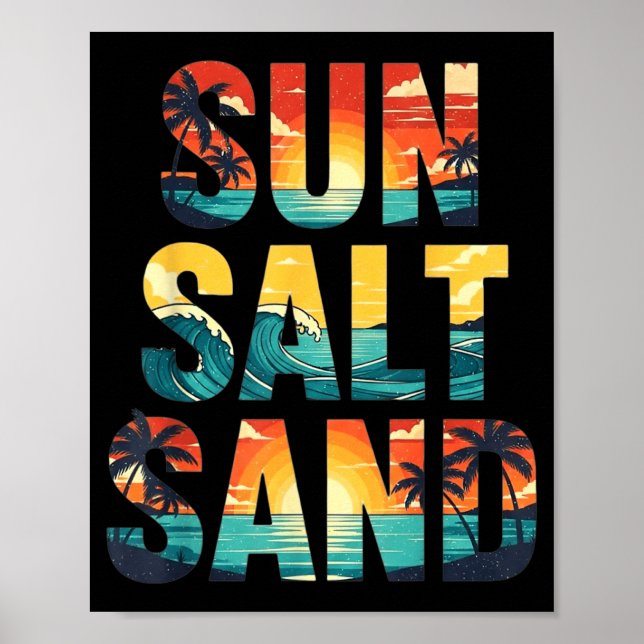 Sun Salt Sand Vintage Beach Sunset Ocean Poster (Front)